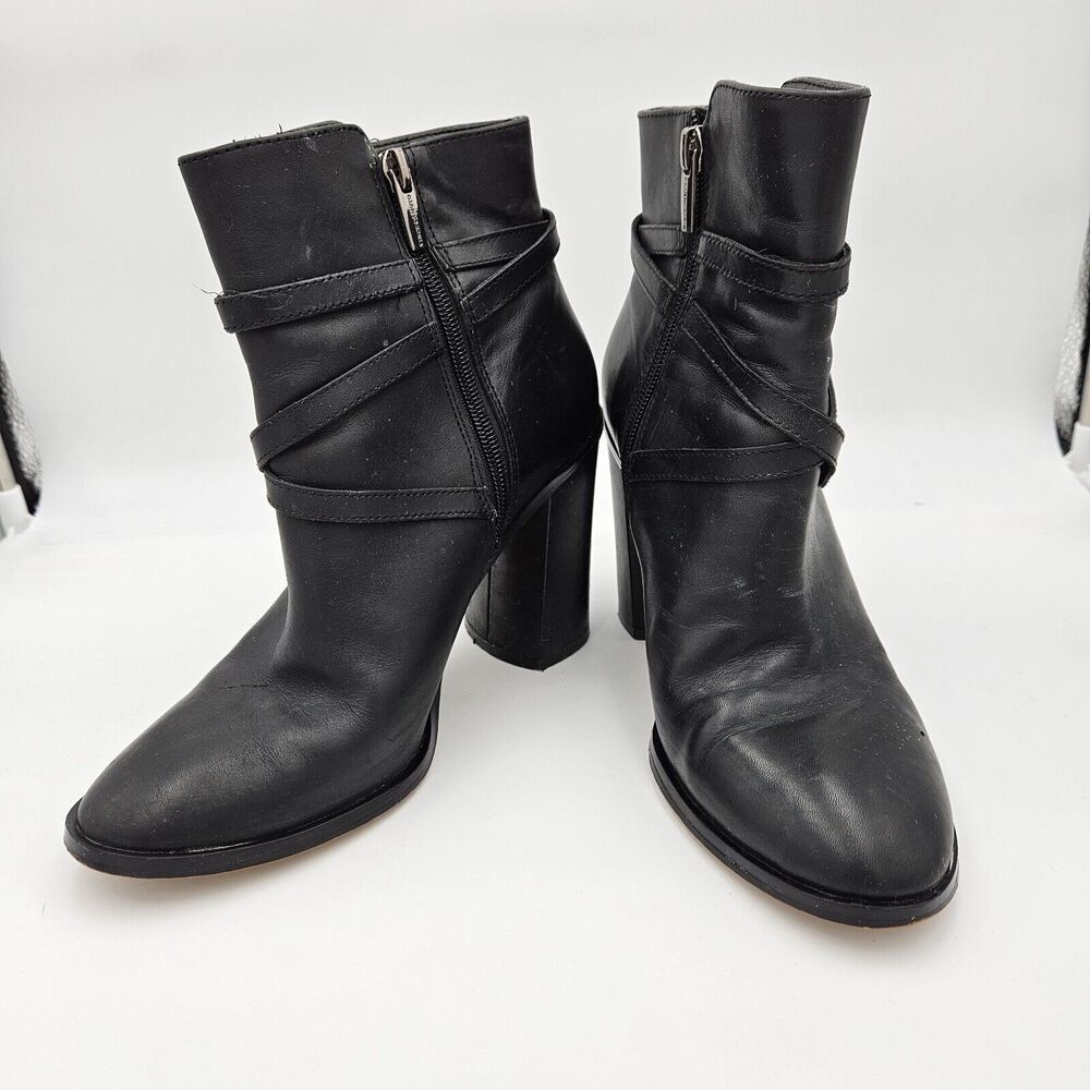 Vince Camuto Gurleen2 Black Leather Wrap Strap Ankle Boots Block‎ Heel Zip 8M